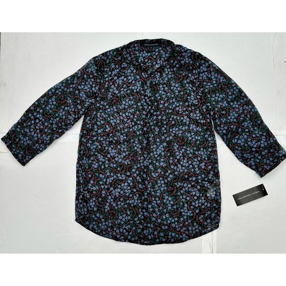New French Connection Black Blue Floral Blouse Button Down Shirt Womens Size S - Picture 2 of 7